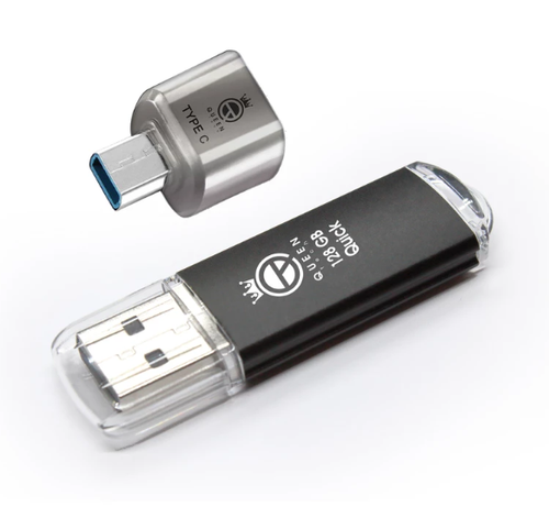 نمونه محصول تستی فلش مموری کوئین تک مدل QUICK C-PLUS ظرفیت 64 گیگا بایت به همراه مبدل usb-c otg